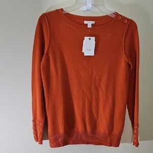 Caslon Orange Sweater with Button Accents Size SP